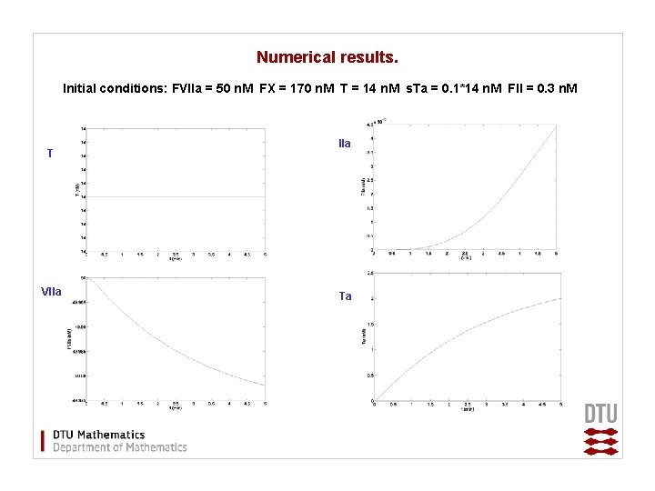 Numerical results. Initial conditions: FVIIa = 50 n. M FX = 170 n. M