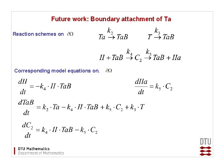 Future work: Boundary attachment of Ta Reaction schemes on Corresponding model equations on. 