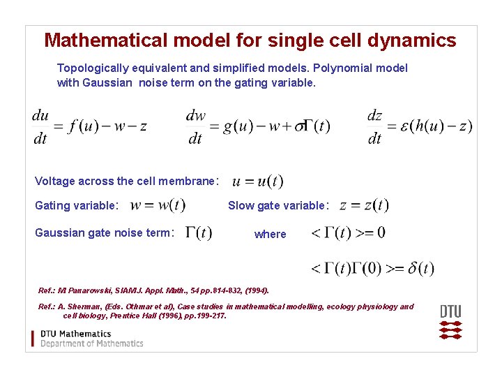 Mathematical model for single cell dynamics Topologically equivalent and simplified models. Polynomial model with