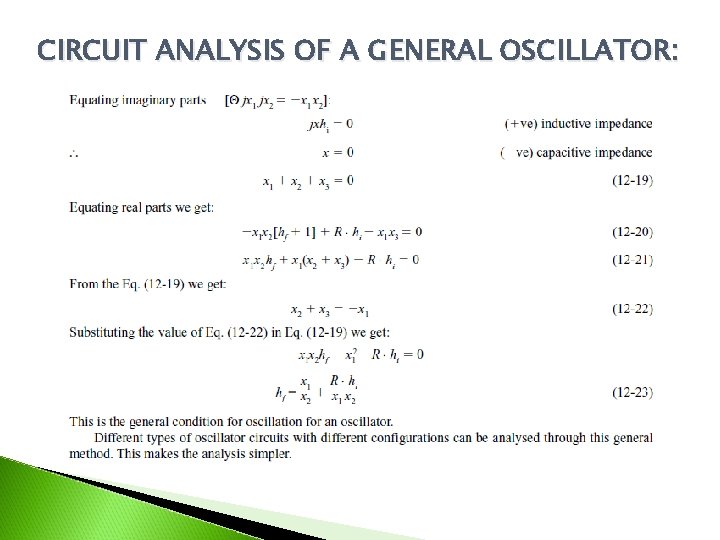 CIRCUIT ANALYSIS OF A GENERAL OSCILLATOR: 