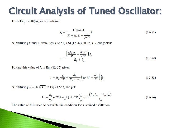 Circuit Analysis of Tuned Oscillator: 
