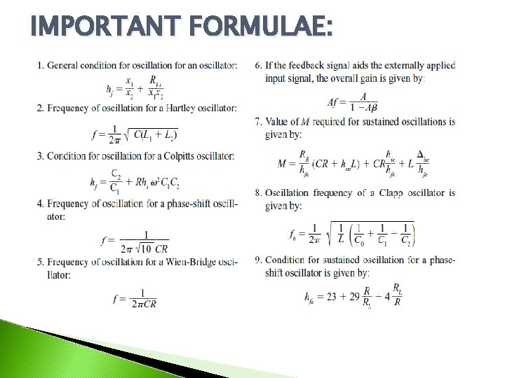 IMPORTANT FORMULAE: 
