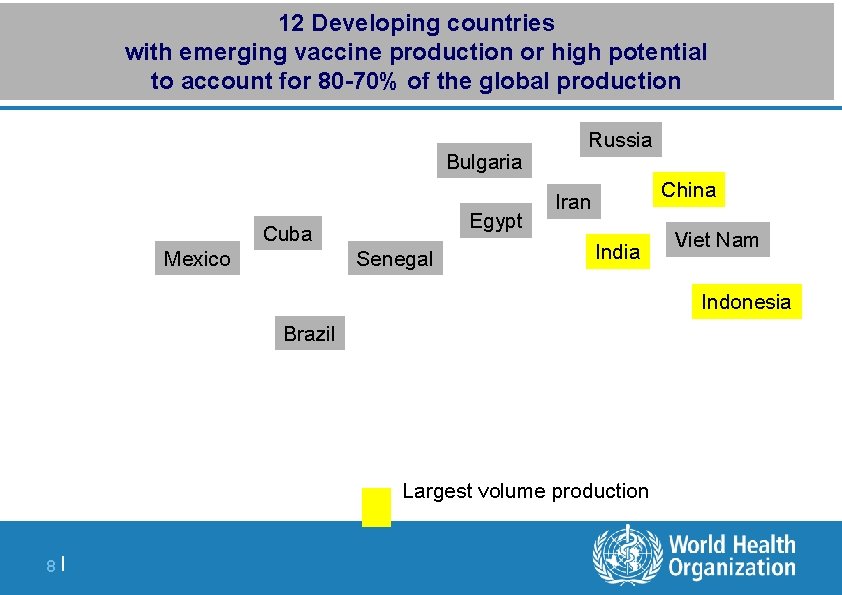 12 Developing countries with emerging vaccine production or high potential to account for 80