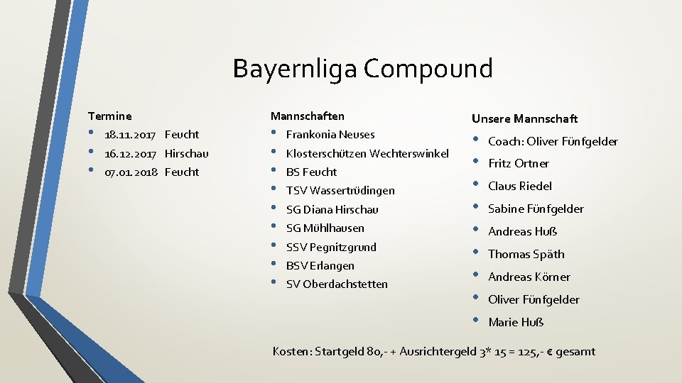 Bayernliga Compound Termine • • • 18. 11. 2017 Feucht 16. 12. 2017 Hirschau