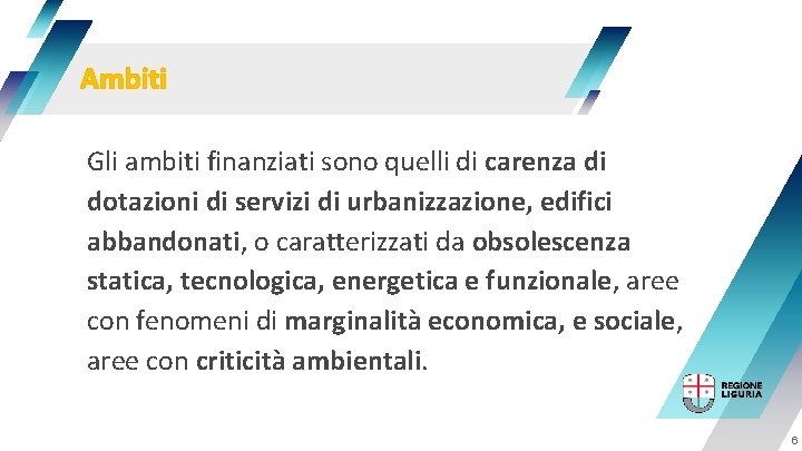 Ambiti Gli ambiti finanziati sono quelli di carenza di dotazioni di servizi di urbanizzazione,