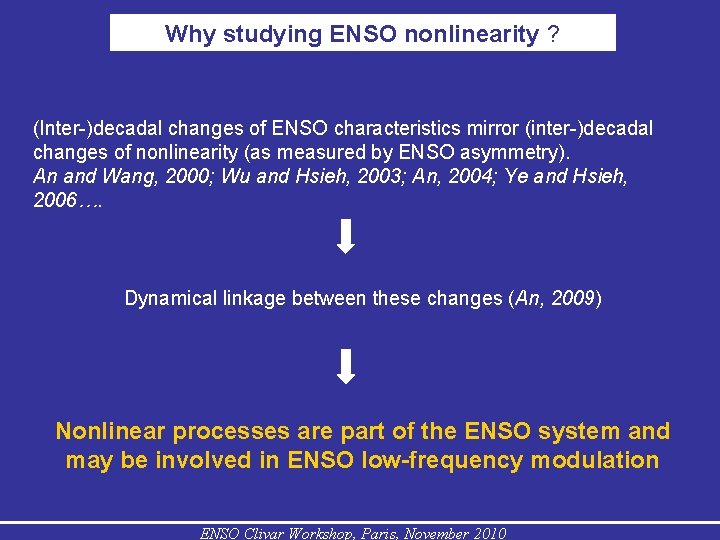 Why studying ENSO nonlinearity ? (Inter-)decadal changes of ENSO characteristics mirror (inter-)decadal changes of