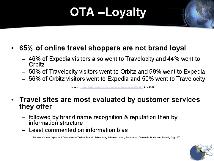 OTA –Loyalty • 65% of online travel shoppers are not brand loyal – 46%