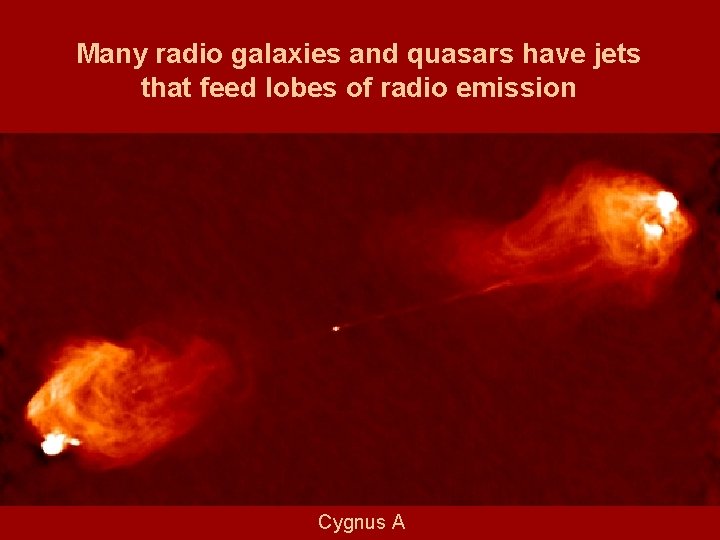 Many radio galaxies and quasars have jets that feed lobes of radio emission Cygnus