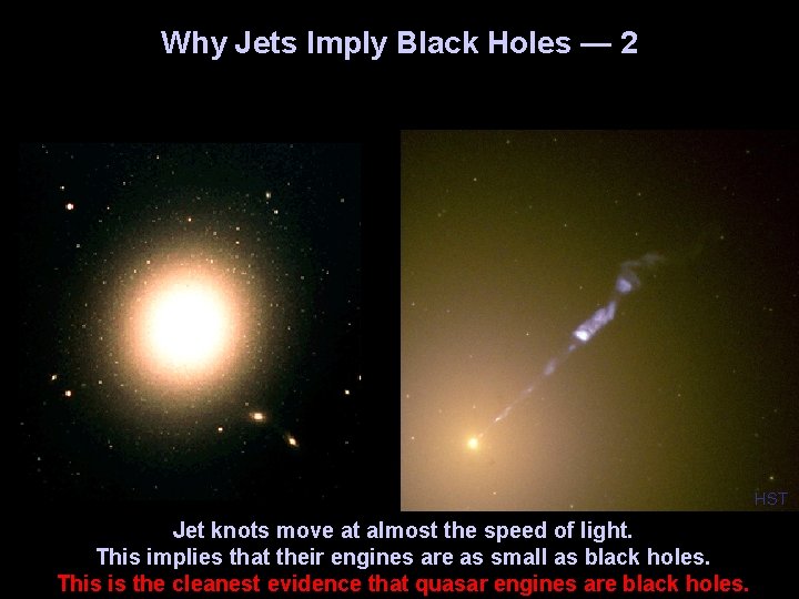 Why Jets Imply Black Holes — 2 HST Jet knots move at almost the