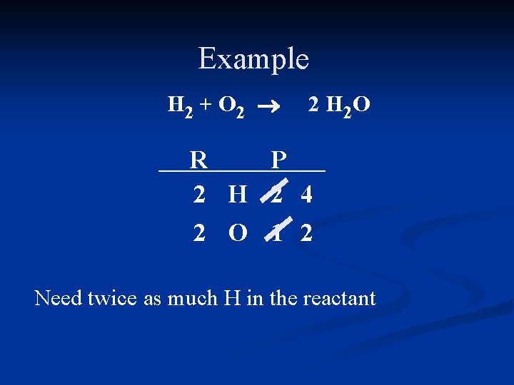 Example H 2 + O 2 ® 2 H 2 O R P 2