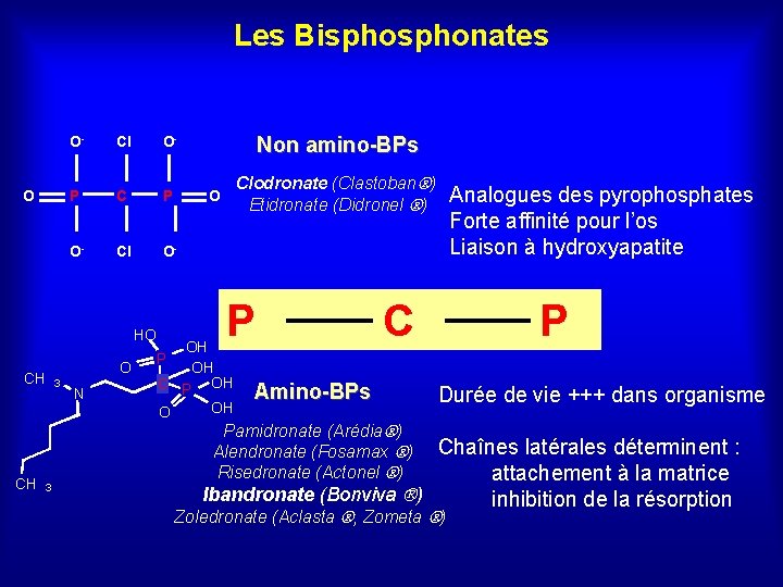 Les Bisphonates O O- Cl O- P C P O- Cl O- HO CH