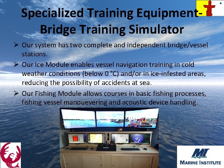 Specialized Training Equipment. Bridge Training Simulator Ø Our system has two complete and independent