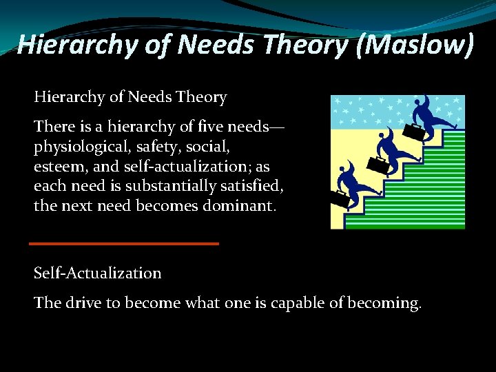 Hierarchy of Needs Theory (Maslow) Hierarchy of Needs Theory There is a hierarchy of