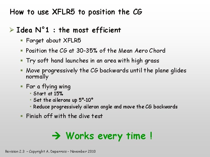 How to use XFLR 5 to position the CG Idea N° 1 : the