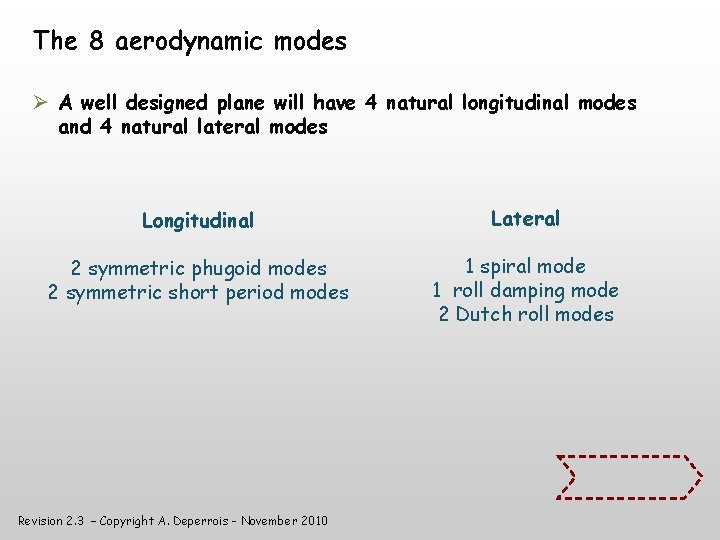 The 8 aerodynamic modes A well designed plane will have 4 natural longitudinal modes