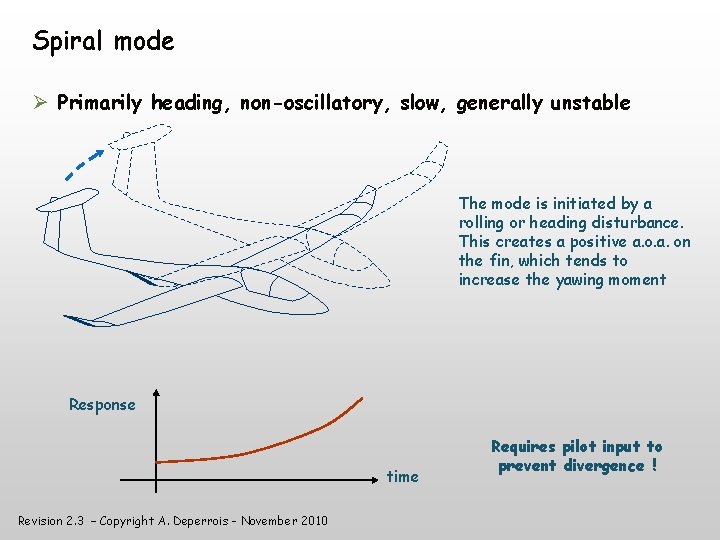 Spiral mode Primarily heading, non-oscillatory, slow, generally unstable The mode is initiated by a