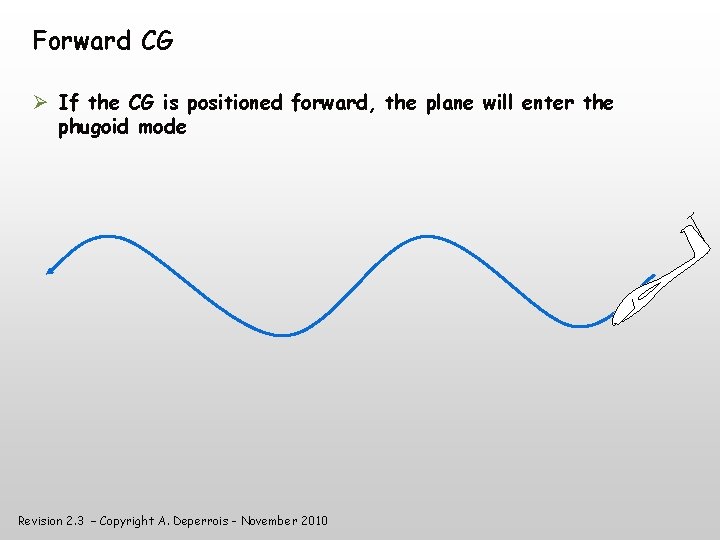 Forward CG If the CG is positioned forward, the plane will enter the phugoid