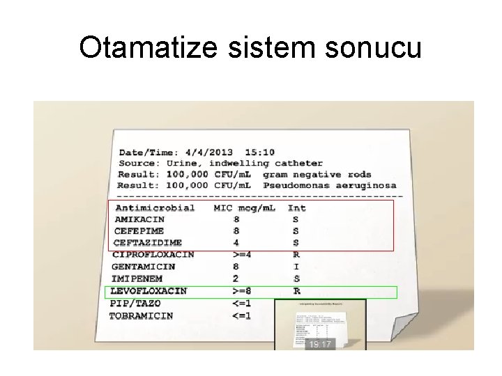 Otamatize sistem sonucu 