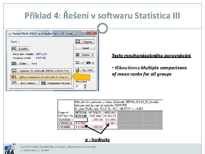 Příklad 4: Řešení v softwaru Statistica III Testy mnohonásobného porovnávání • Kliknutímna Multiple comparisons