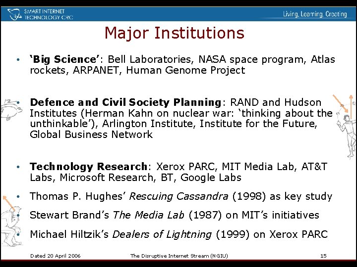 Major Institutions • ‘Big Science’: Bell Laboratories, NASA space program, Atlas rockets, ARPANET, Human