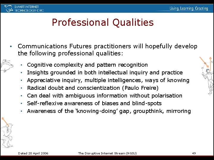 Professional Qualities • Communications Futures practitioners will hopefully develop the following professional qualities: •