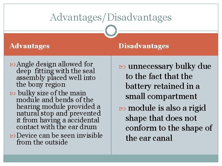 Advantages/Disadvantages Advantages Disadvantages Angle design allowed for unnecessary bulky due deep fitting with the