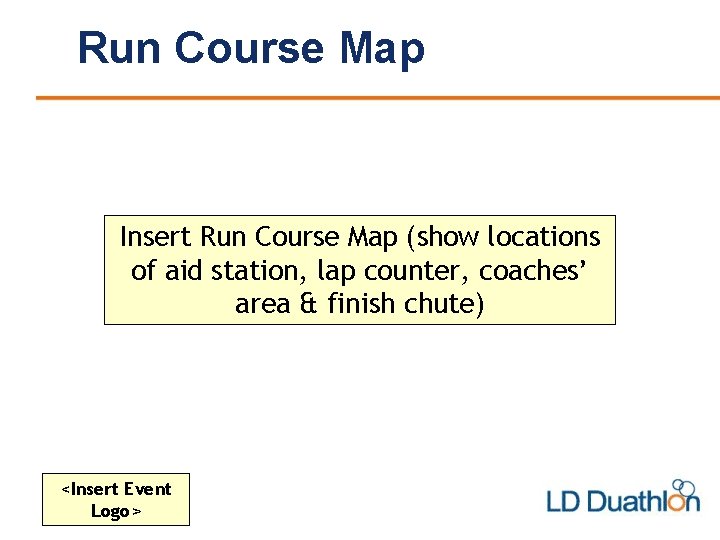 Run Course Map Insert Run Course Map (show locations of aid station, lap counter,