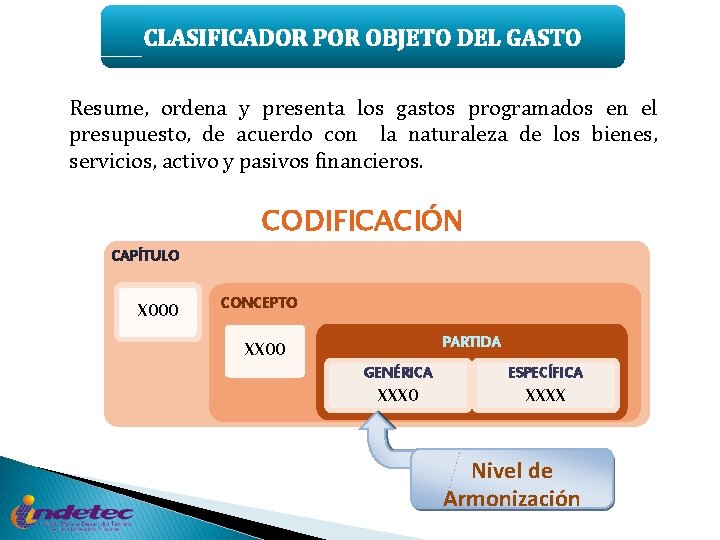 CLASIFICADOR POR OBJETO DEL GASTO Resume, ordena y presenta los gastos programados en el