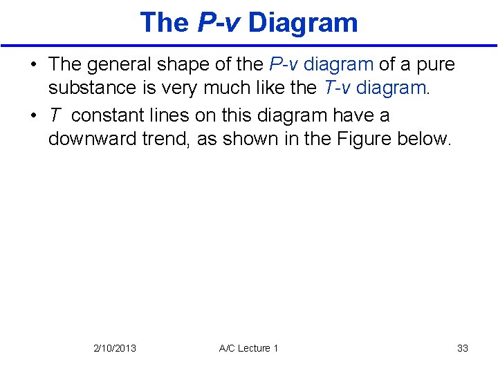 The P-v Diagram • The general shape of the P-v diagram of a pure