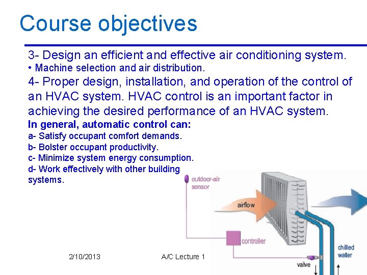 Course objectives 3 - Design an efficient and effective air conditioning system. • Machine