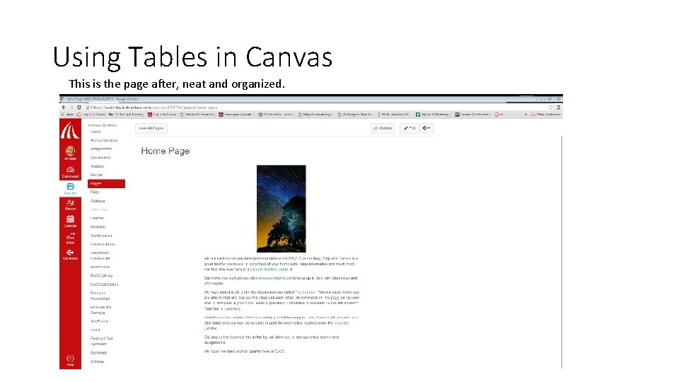 Using Tables in Canvas This is the page after, neat and organized. 