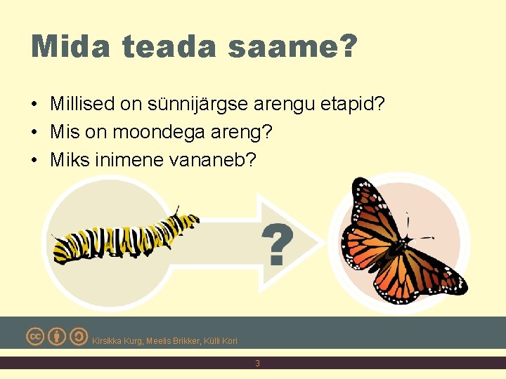 Mida teada saame? • Millised on sünnijärgse arengu etapid? • Mis on moondega areng?