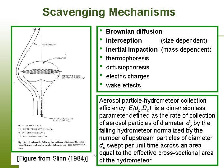 Scavenging Mechanisms • • Brownian diffusion interception (size dependent) inertial impaction (mass dependent) thermophoresis