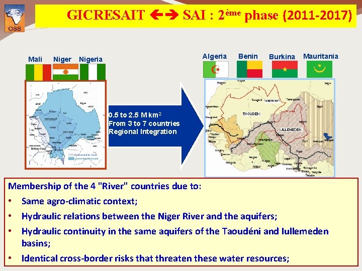 GICRESAIT SAI : 2ème phase (2011 -2017) Mali Niger Algeria Nigeria Benin Burkina Mauritania
