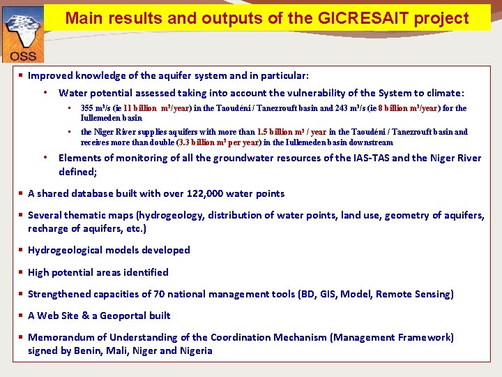 Main results and outputs of the GICRESAIT project § Improved knowledge of the aquifer