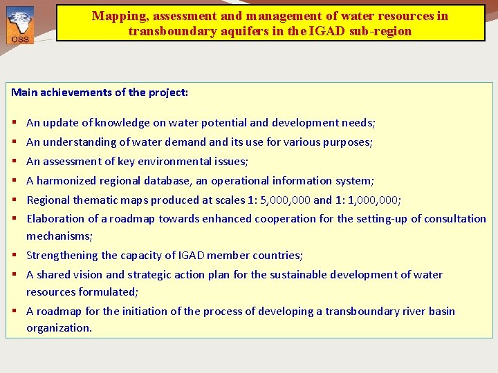 Mapping, assessment and management of water resources in transboundary aquifers in the IGAD sub-region