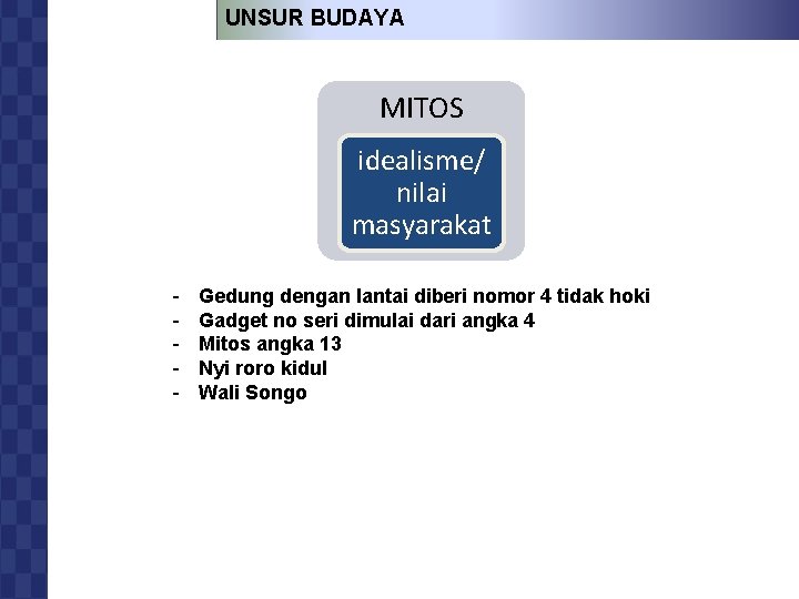 UNSUR BUDAYA DAN PERILAKU KONSUMEN MITOS idealisme/ nilai masyarakat - Gedung dengan lantai diberi