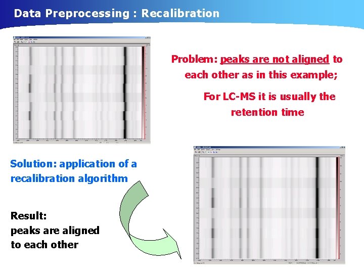 Data Preprocessing : Recalibration Problem: peaks are not aligned to each other as in