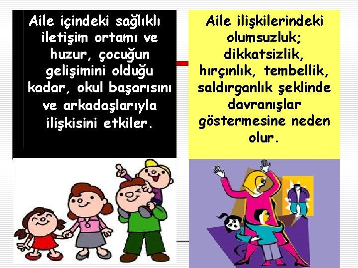 Aile içindeki sağlıklı iletişim ortamı ve huzur, çocuğun gelişimini olduğu kadar, okul başarısını ve