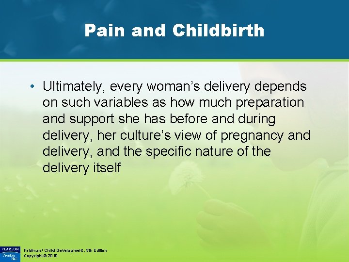 Pain and Childbirth • Ultimately, every woman’s delivery depends on such variables as how