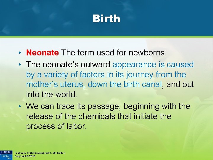 Birth • Neonate The term used for newborns • The neonate’s outward appearance is