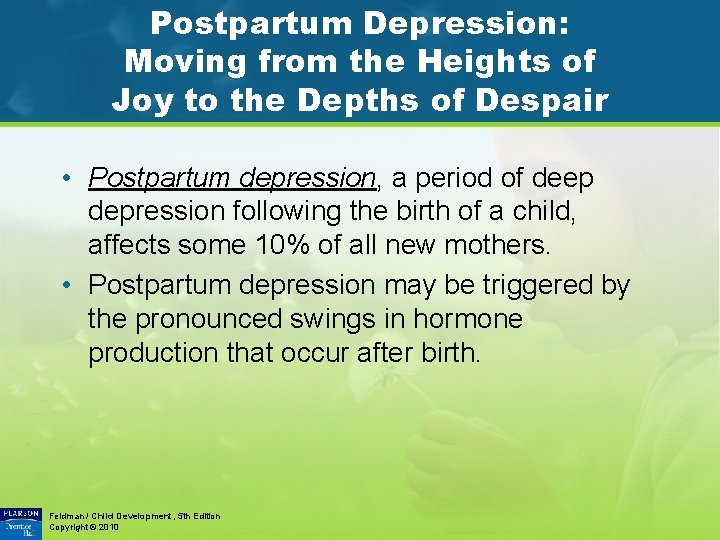 Postpartum Depression: Moving from the Heights of Joy to the Depths of Despair •