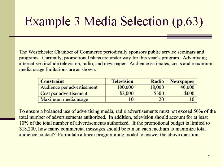 Example 3 Media Selection (p. 63) 9 