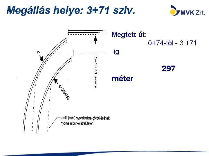 Megállás helye: 3+71 szlv. Megtett út: 0+74 -től - 3 +71 -ig 297 méter