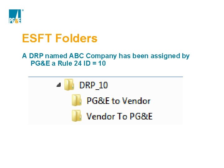 ESFT Folders A DRP named ABC Company has been assigned by PG&E a Rule