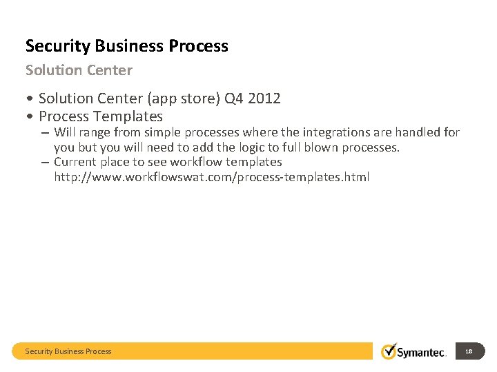 Security Business Process Solution Center • Solution Center (app store) Q 4 2012 •