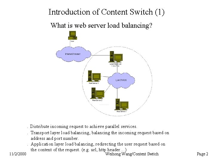 Introduction of Content Switch (1) What is web server load balancing? 11/2/2000 . Distribute
