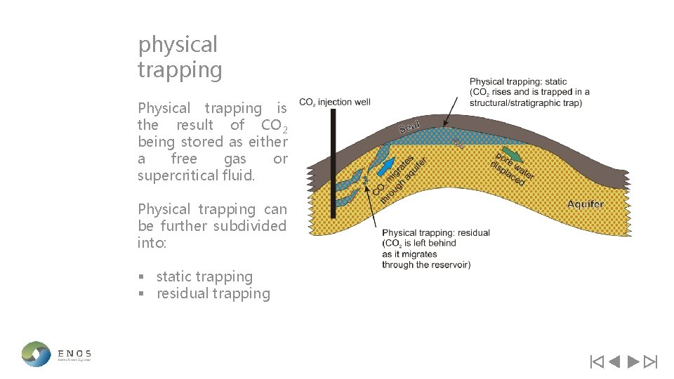 physical trapping Physical trapping is the result of CO 2 being stored as either