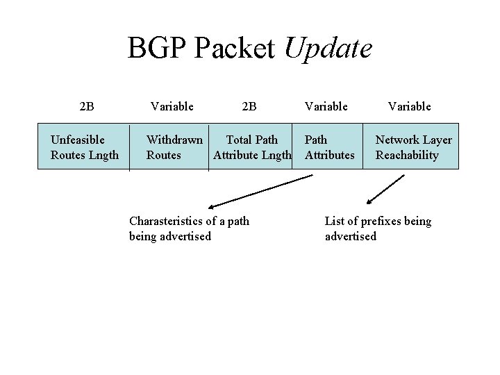 BGP Packet Update 2 B Unfeasible Routes Lngth Variable 2 B Withdrawn Total Path