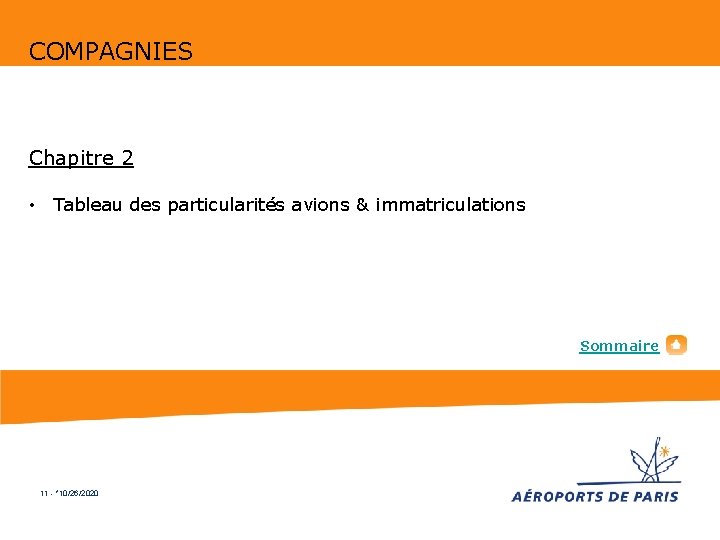 COMPAGNIES Chapitre 2 • Tableau des particularités avions & immatriculations Sommaire 11 - *10/26/2020